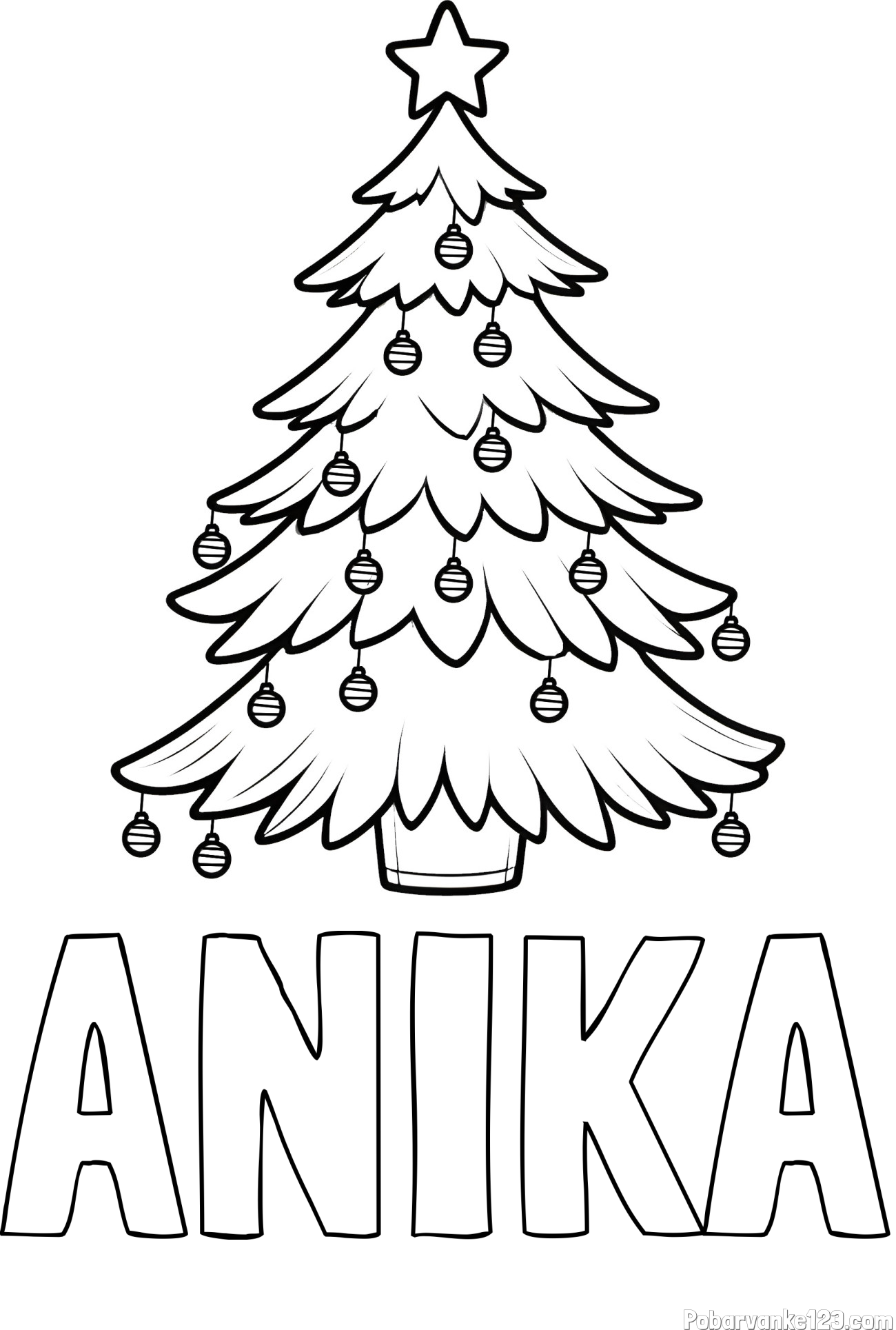Pobarvanka imena ANIKA in pobarvanka božične jelke z božično zvezdico in bunkicami