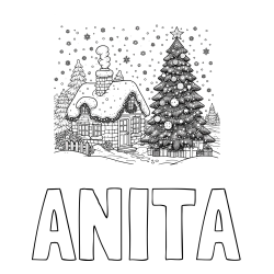 Online izdelana pobarvanka - Pobarvanka imena ANITA in pobarvanka zasnežene hiške na božično noč