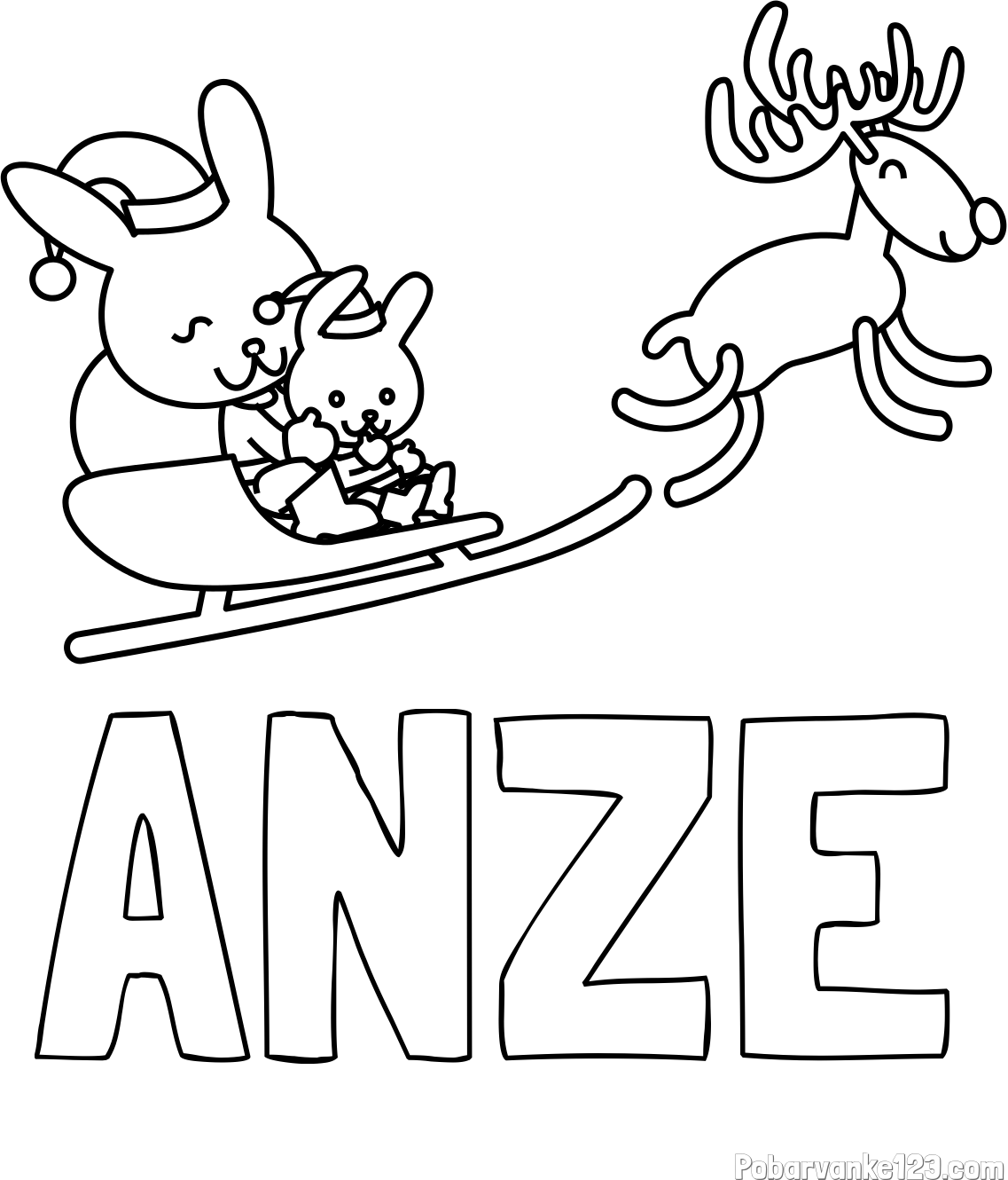 Pobarvanka imena ANŽE in božične sani