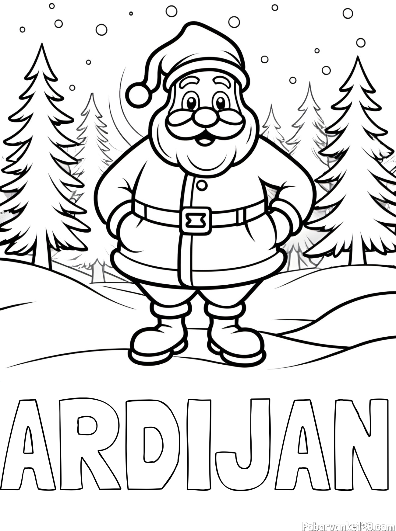 Pobarvanka imena ARDIJAN in pobarvanka Božička v gozdu