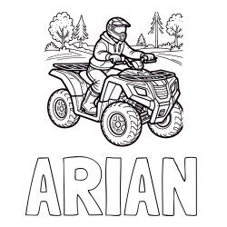 Online izdelana pobarvanka - Pobarvanka imena ARIAN in pobarvanka motorista na štirikolesniku