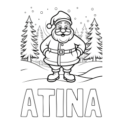 Online izdelana pobarvanka - Pobarvanka imena ATINA in pobarvanka Božička v gozdu