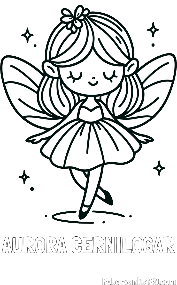Pobarvanka imena AURORA ČERNILOGAR in enostavna pobarvanka čarobne vile