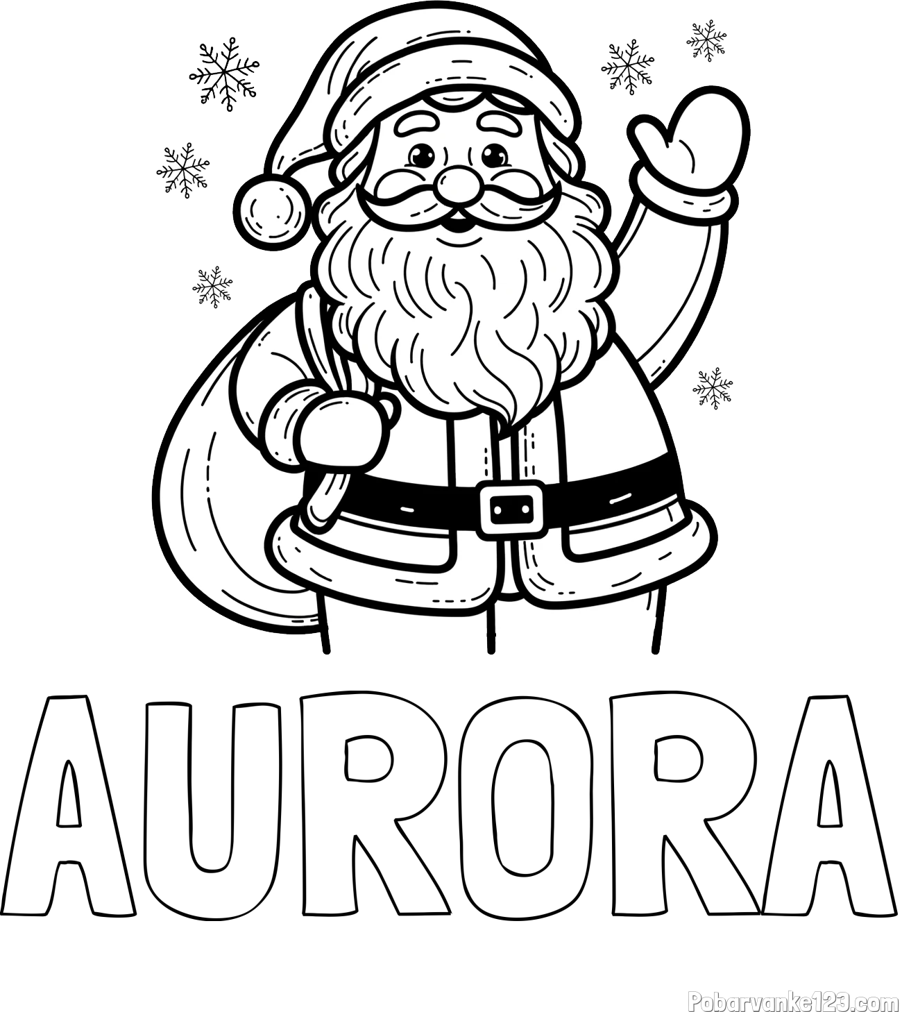 Pobarvanka imena AURORA in pobarvanka nasmejanega Božička s polno vrečo daril