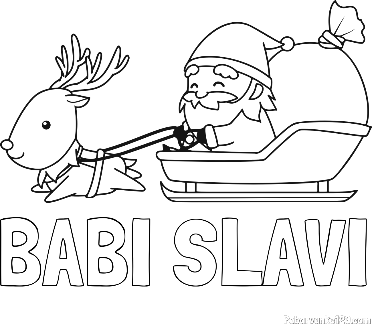 Pobarvanka imena BABI SLAVI in pobarvanka Božička na saneh ter jelenčka Rudolfa