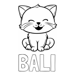 Online izdelana pobarvanka - Pobarvanka imena BALI in pobarvanka prikupne mačke