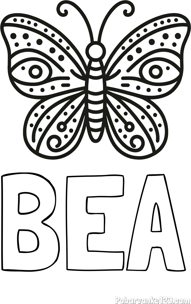 Pobarvanka imena BEA in preprosta pobarvanka metulja