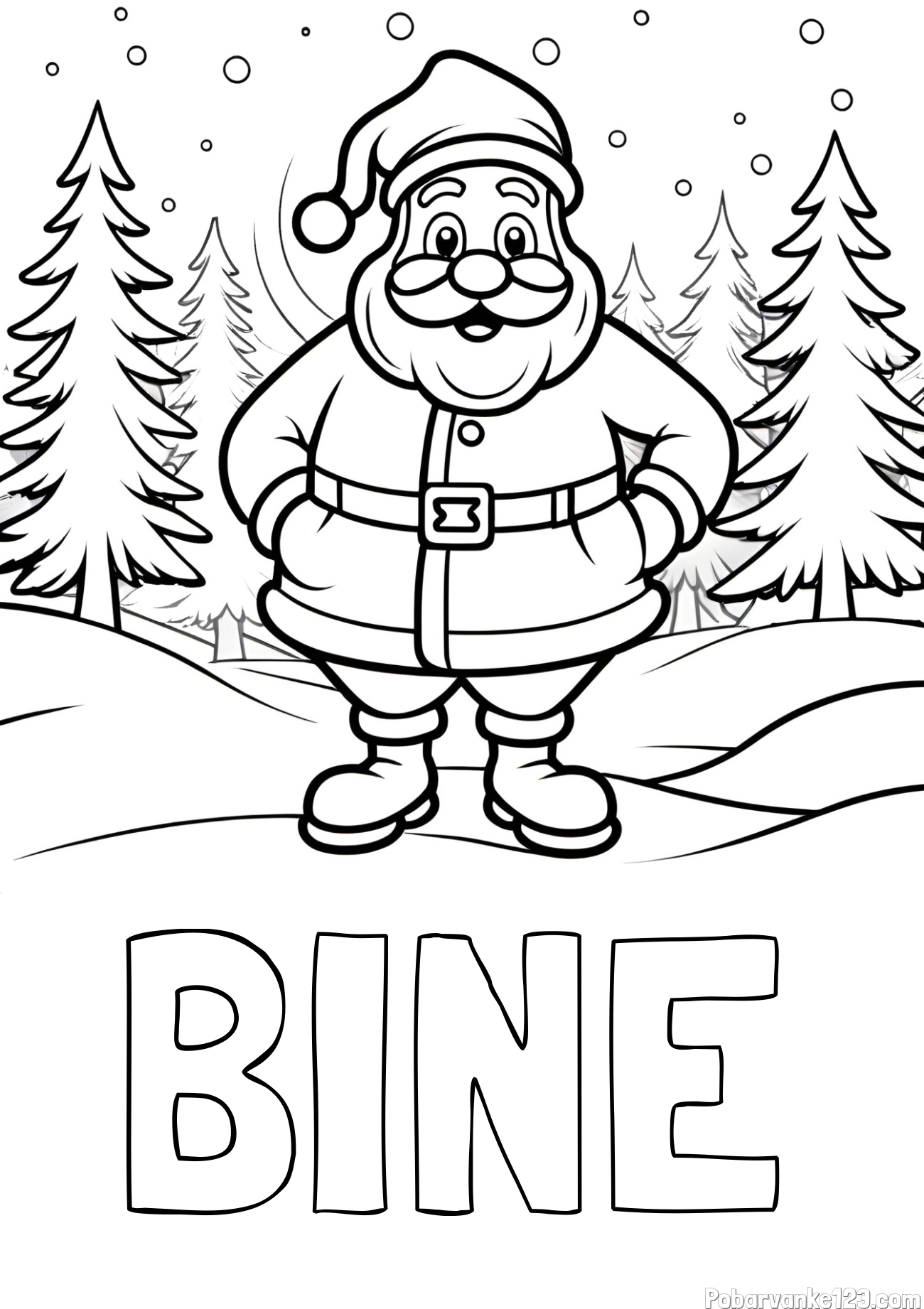 Pobarvanka imena BINE in pobarvanka Božička v gozdu