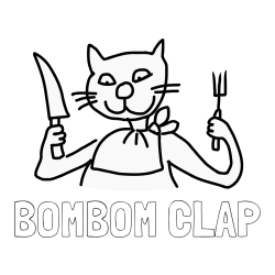 Online izdelana pobarvanka - Pobarvanka imena BOMBOM CLAP in pobarvanka mačke pri kosilu