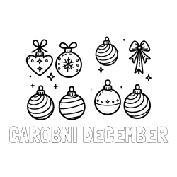 Online izdelana pobarvanka - Pobarvanka imena ČAROBNI DECEMBER in pobarvanka božičnih okraskov za na smrečico