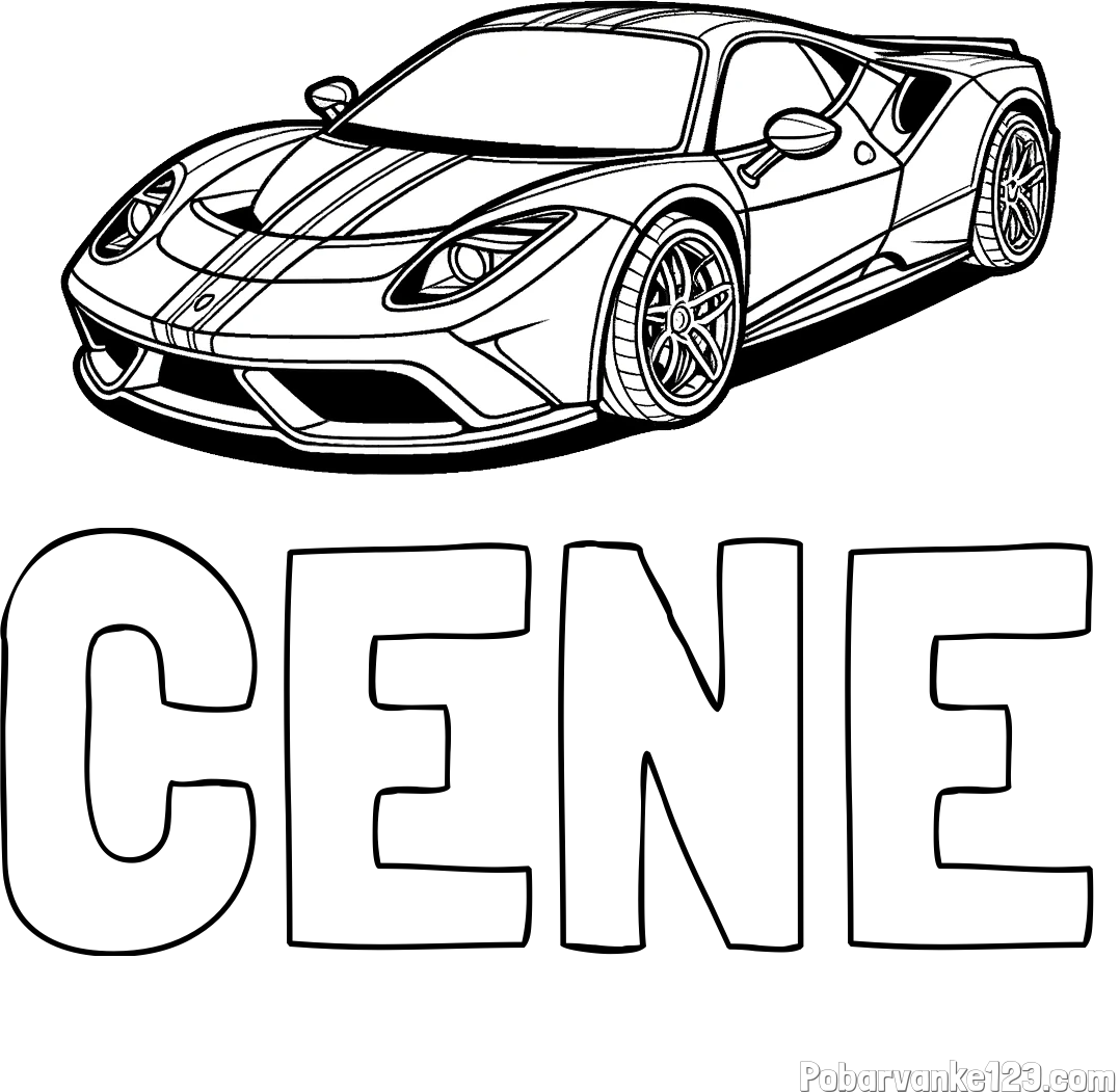 Pobarvanka imena CENE in pobarvanka čudovitega športnega avtomobila