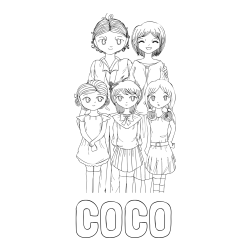 Online izdelana pobarvanka - Pobarvanka imena COCO in anime risani junaki