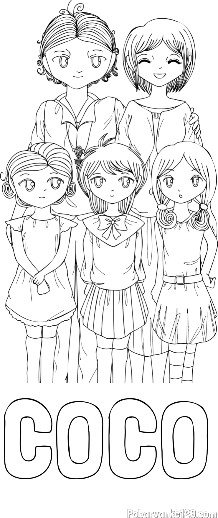 Pobarvanka imena COCO in anime risani junaki