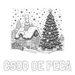 Online izdelana pobarvanka - Pobarvanka imena CŠOD OE PECA in pobarvanka zasnežene hiške na božično noč