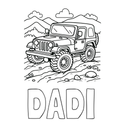 Online izdelana pobarvanka - Pobarvanka imena DADI in pobarvanka džipa na terenu