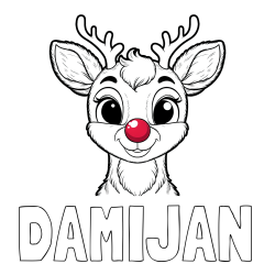 Online izdelana pobarvanka - Pobarvanka imena DAMIJAN in otroška pobarvanka simpatičnega jelenčka Rudolfa