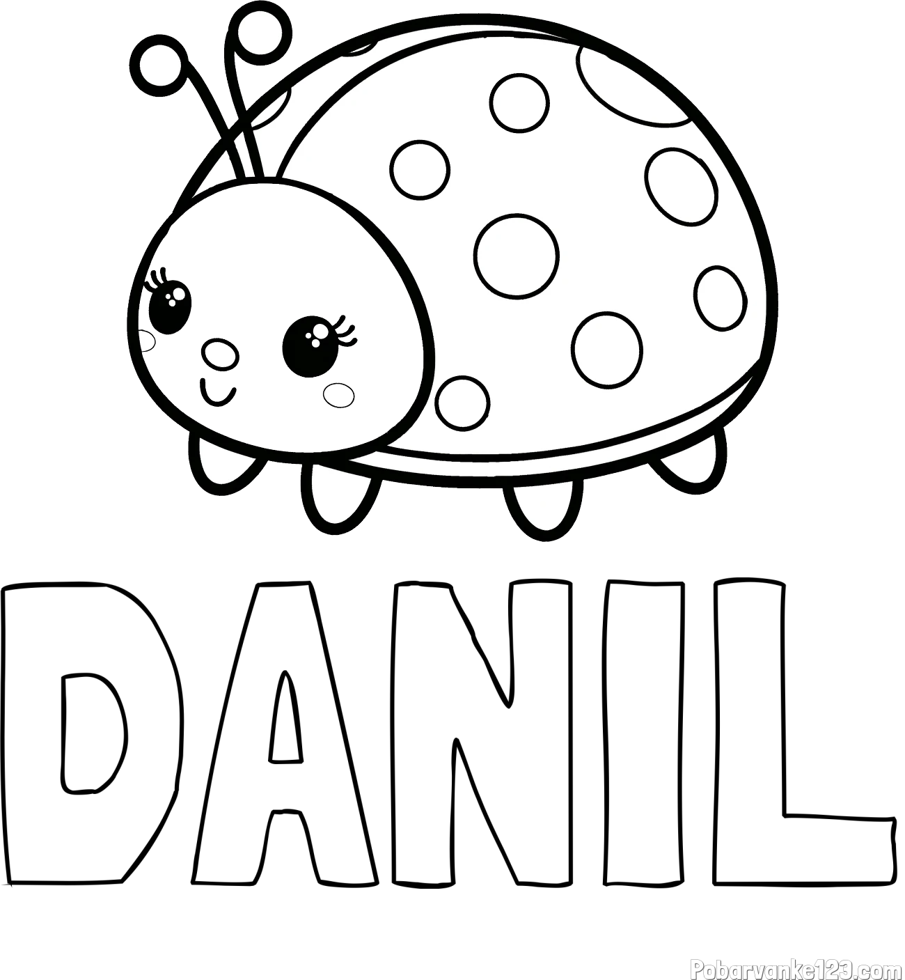 Pobarvanka imena DANIL in pobarvanka ljubke pikapolonice