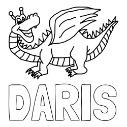 Online izdelana pobarvanka - Pobarvanka imena DARIS in pobarvanka zmajčka