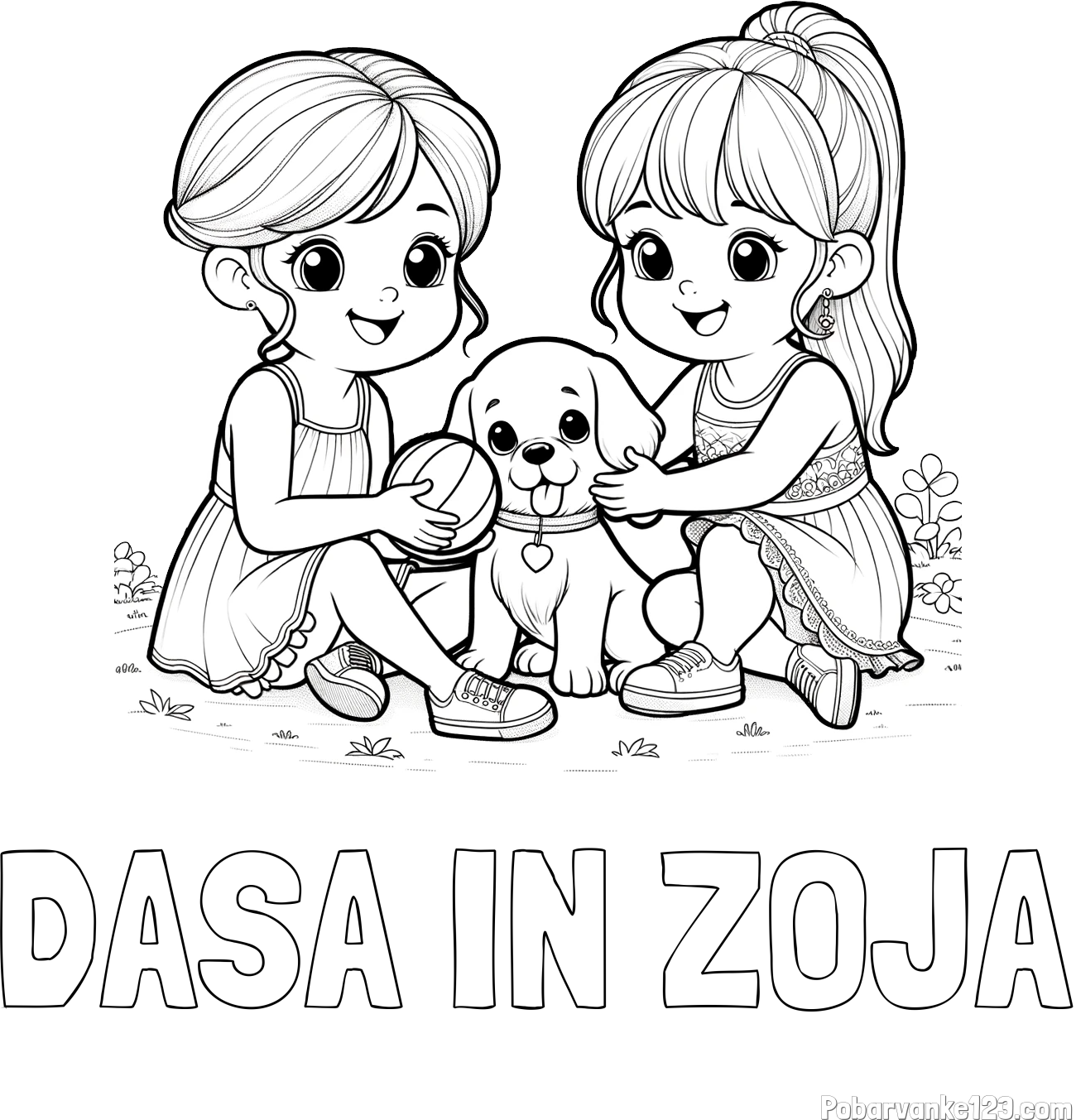 Pobarvanka imena DAŠA IN ZOJA in pobarvanka prijateljic s kužkom