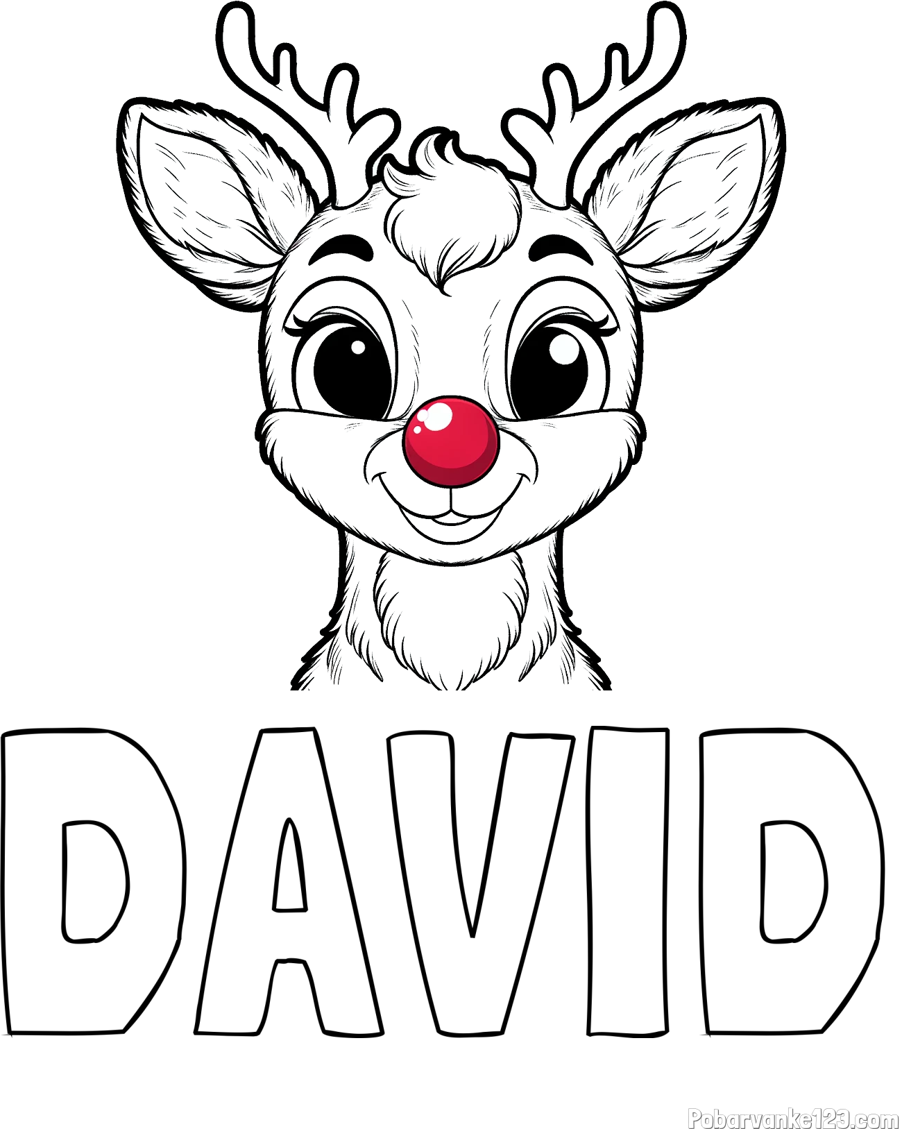 Pobarvanka imena DAVID in otroška pobarvanka simpatičnega jelenčka Rudolfa