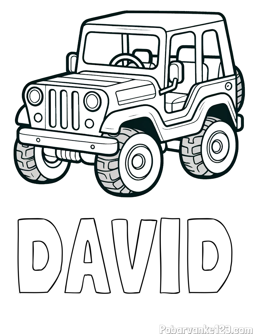 Pobarvanka imena DAVID in preprosta pobarvanka jeep-a