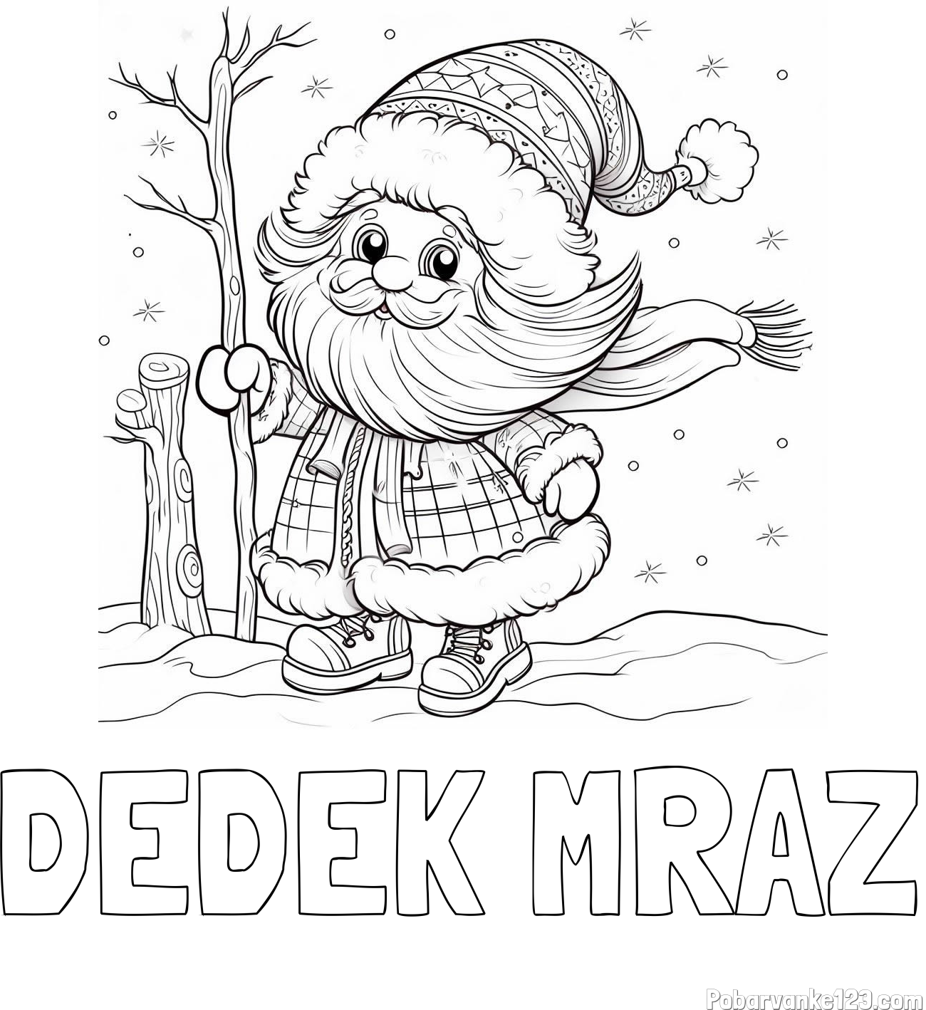 Pobarvanka imena DEDEK MRAZ in pobarvanka prikupnega Dedka Mraza