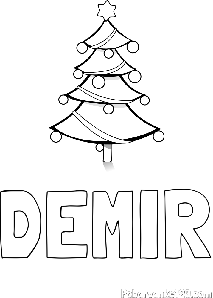 Pobarvanka imena DEMIR in božična smreka