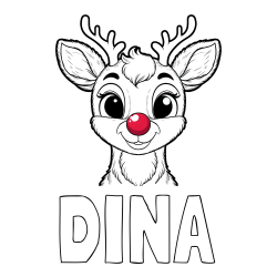 Online izdelana pobarvanka - Pobarvanka imena DINA in otroška pobarvanka simpatičnega jelenčka Rudolfa
