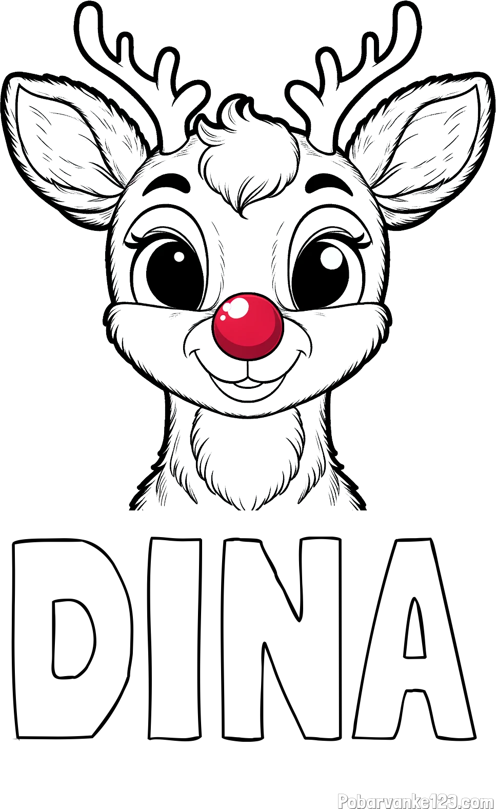 Pobarvanka imena DINA in otroška pobarvanka simpatičnega jelenčka Rudolfa