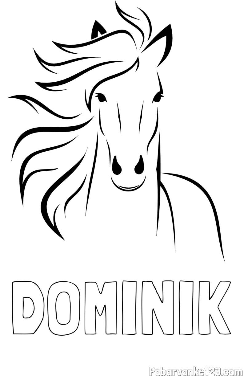 Pobarvanka imena DOMINIK in lepa pobarvanka konja