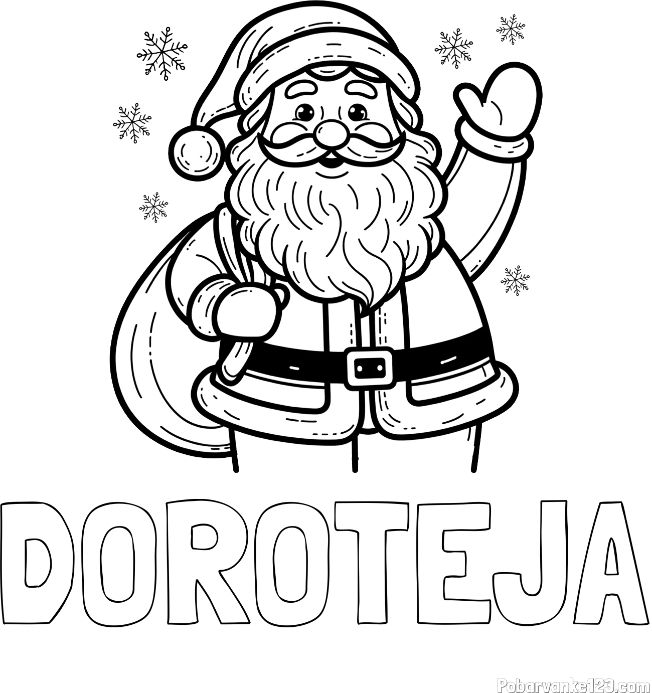 Pobarvanka imena DOROTEJA in pobarvanka nasmejanega Božička s polno vrečo daril