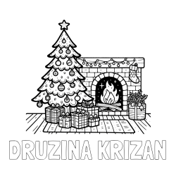 Online izdelana pobarvanka - Pobarvanka imena DRUŽINA KRIŽAN in pobarvanka božične noči z božično smrečico, darili ter kaminom