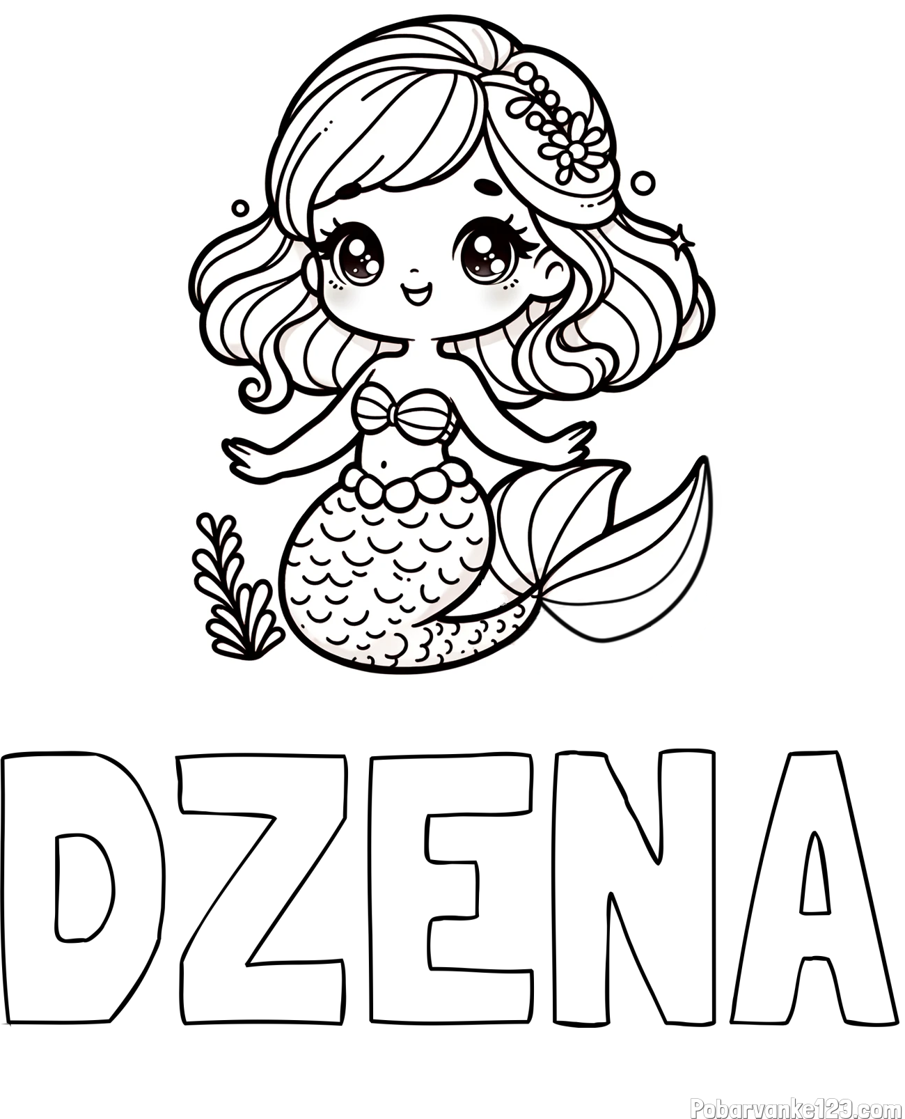 Pobarvanka imena DŽENA in pobarvanka simpatične morske deklice