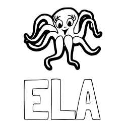 Online izdelana pobarvanka - Pobarvanka imena ELA in otroška pobarvanka nasmejane hobotnice