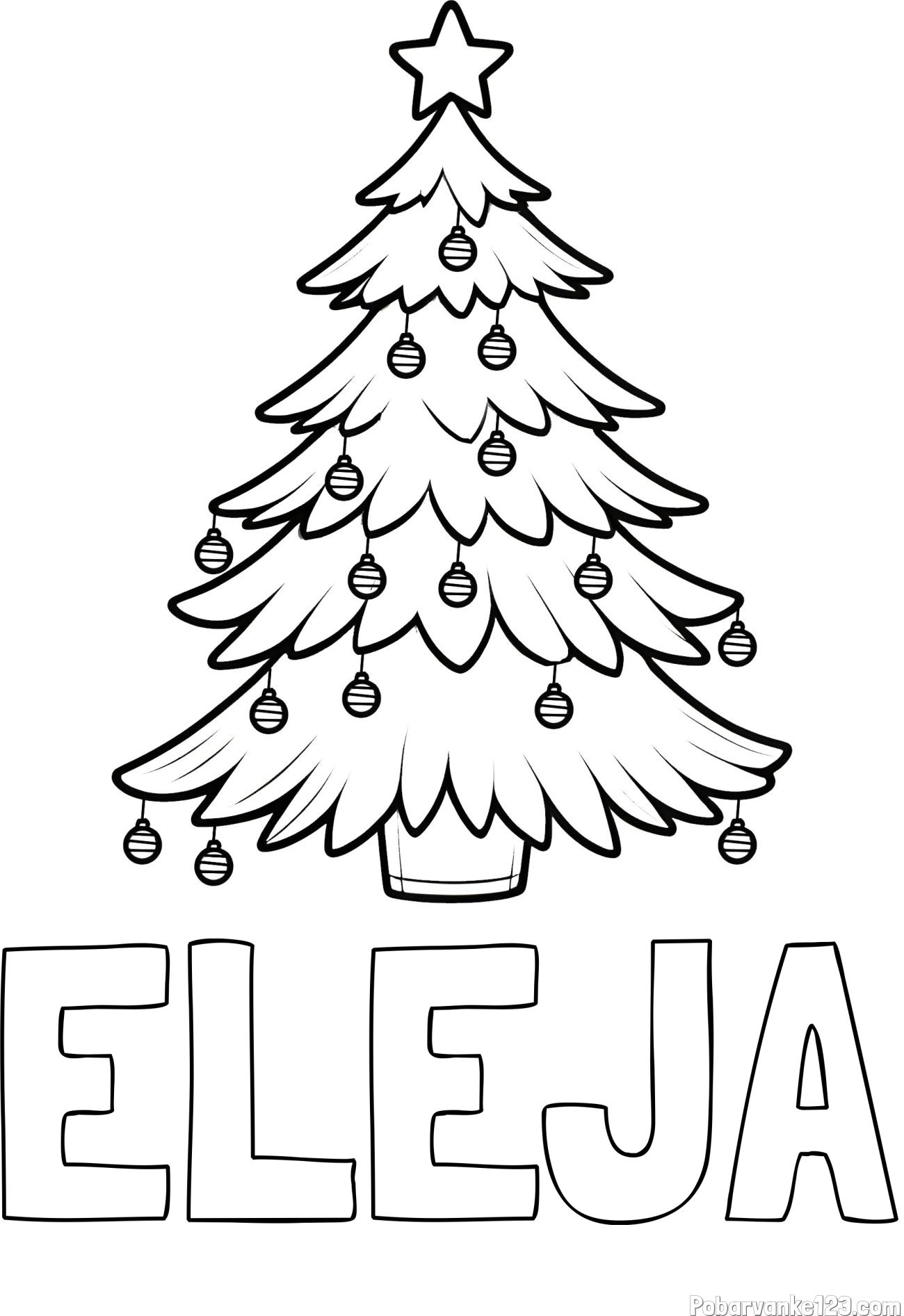 Pobarvanka imena ELEJA in pobarvanka božične jelke z božično zvezdico in bunkicami