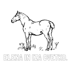 Online izdelana pobarvanka - Pobarvanka imena ELENA IN IZA CVETKO. in pobarvanka konja na travi
