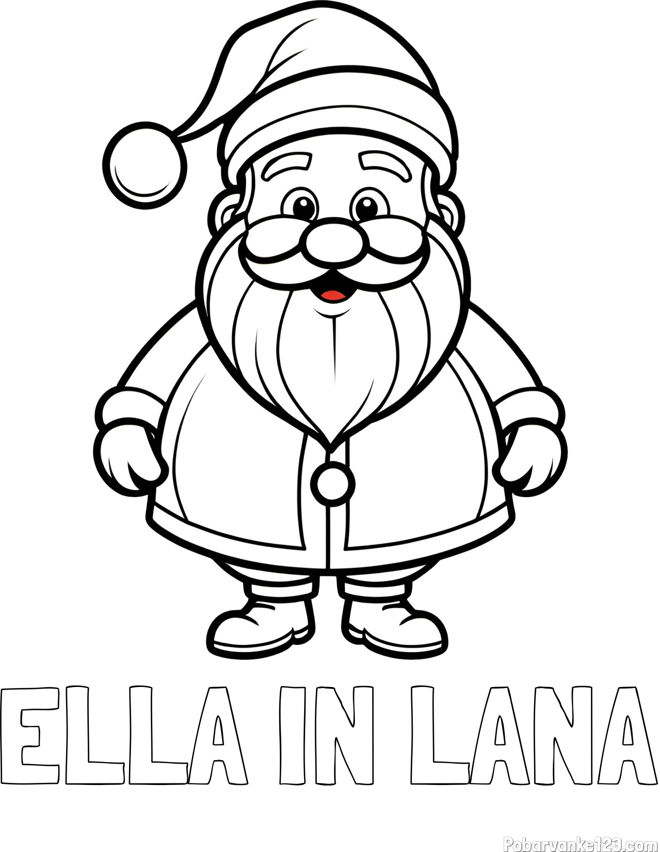 Pobarvanka imena ELLA IN LANA in otroška pobarvanka prikupnega Božička