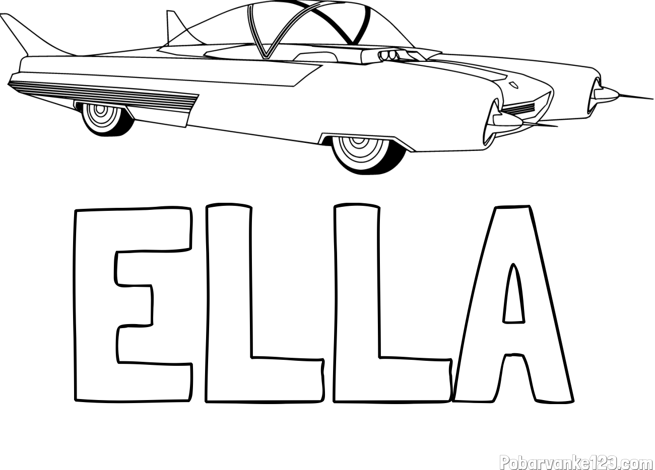Pobarvanka imena ELLA in pobarvanka vesoljskega avtomobila