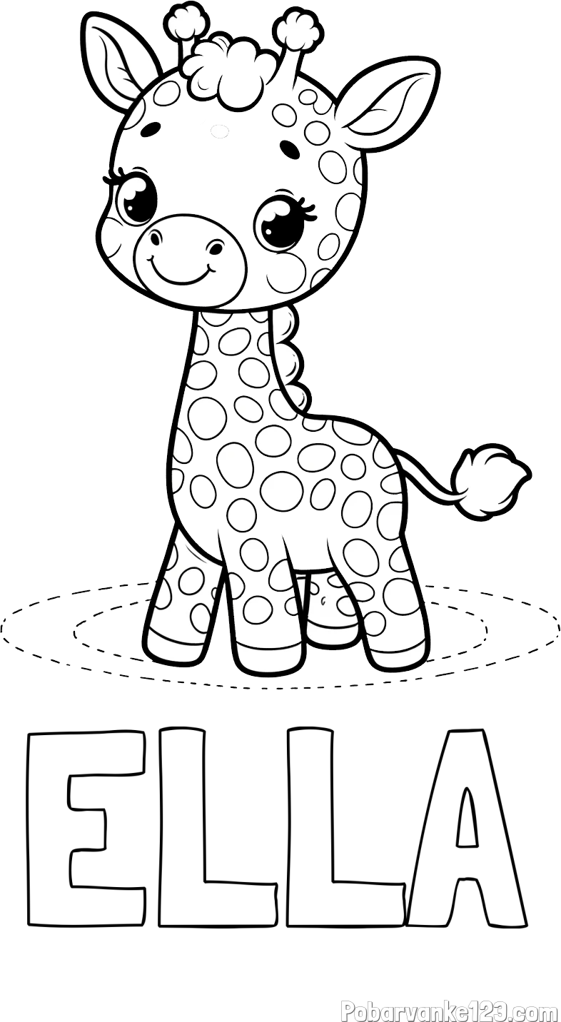 Pobarvanka imena ELLA in pobarvanka žirafe
