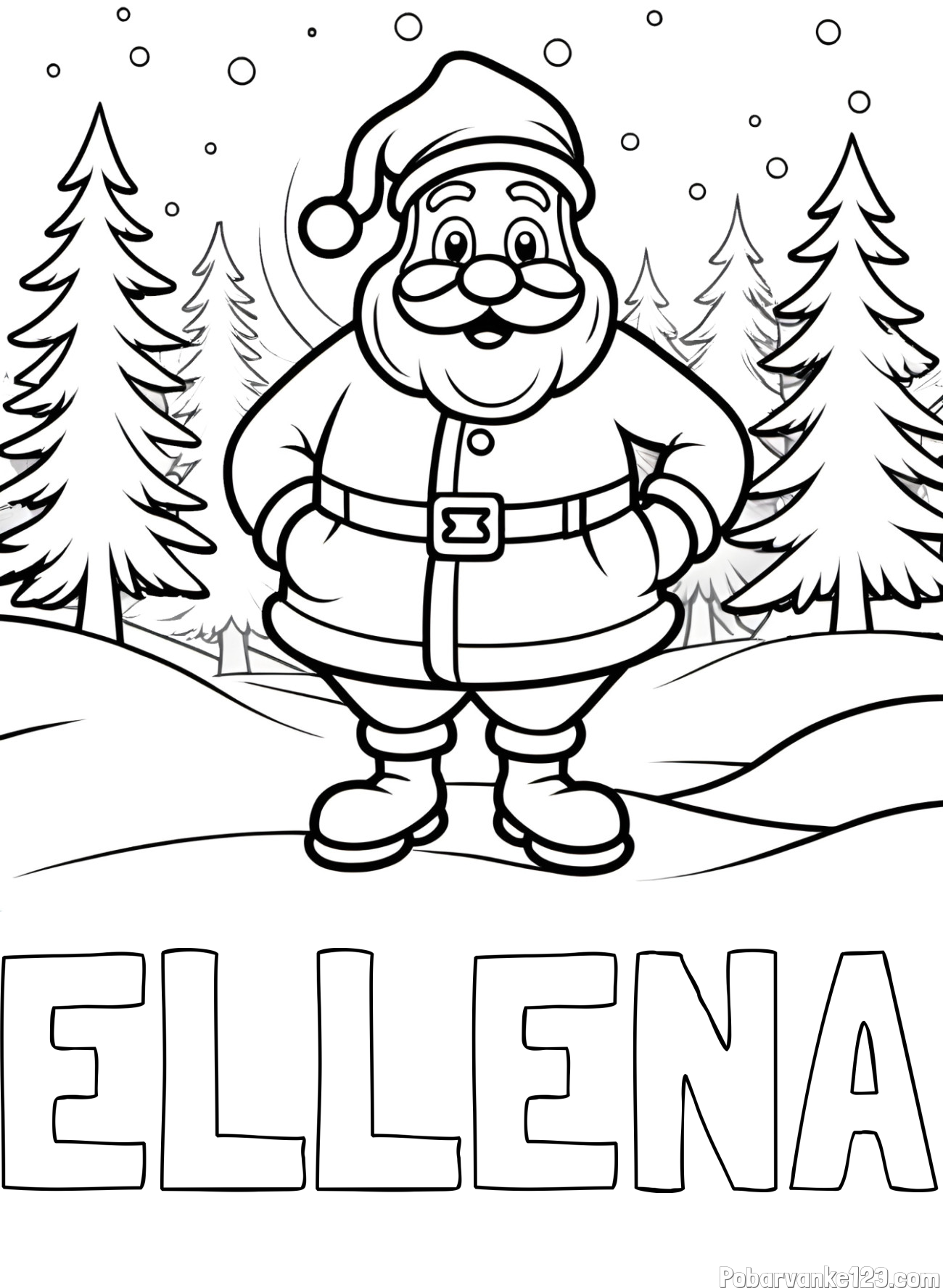 Pobarvanka imena ELLENA in pobarvanka Božička v gozdu