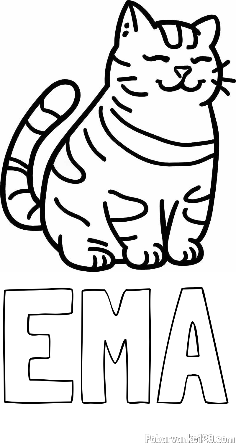 Pobarvanka imena EMA in pobarvanka debelušne mačke