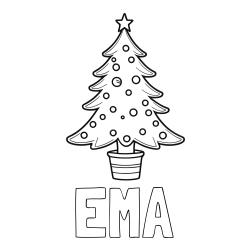 Online izdelana pobarvanka - Pobarvanka imena EMA in pobarvanka lepe božične smrečice