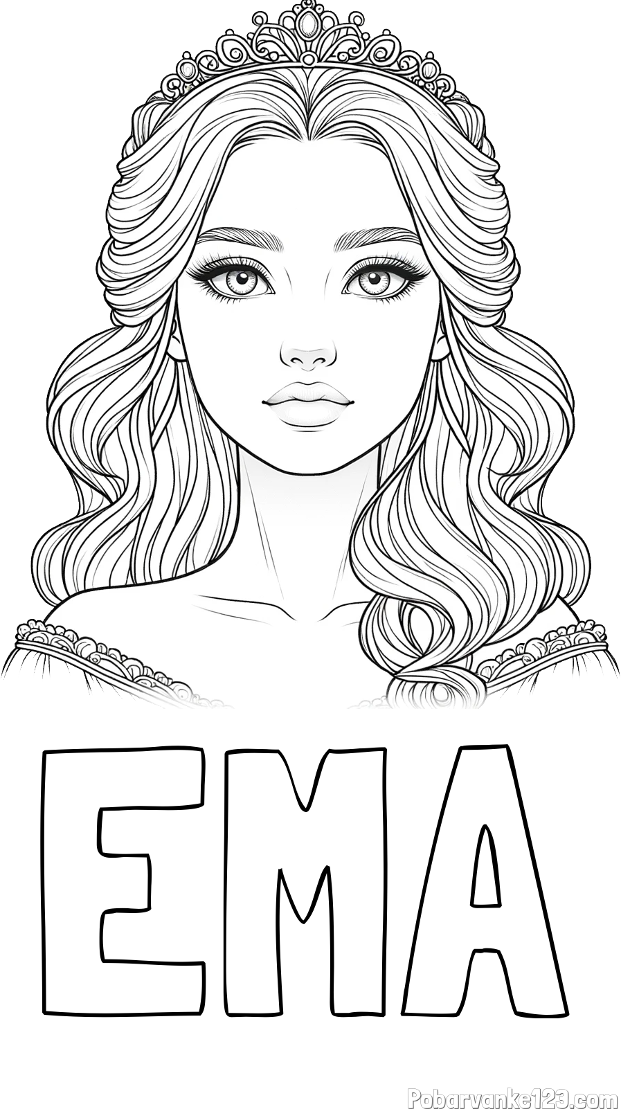 Pobarvanka imena EMA in pobarvanka ljubke princese s krono
