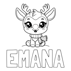 Online izdelana pobarvanka - Pobarvanka imena EMANA in otroška pobarvanka jelenčka Rudolfa s šalom okoli vratu