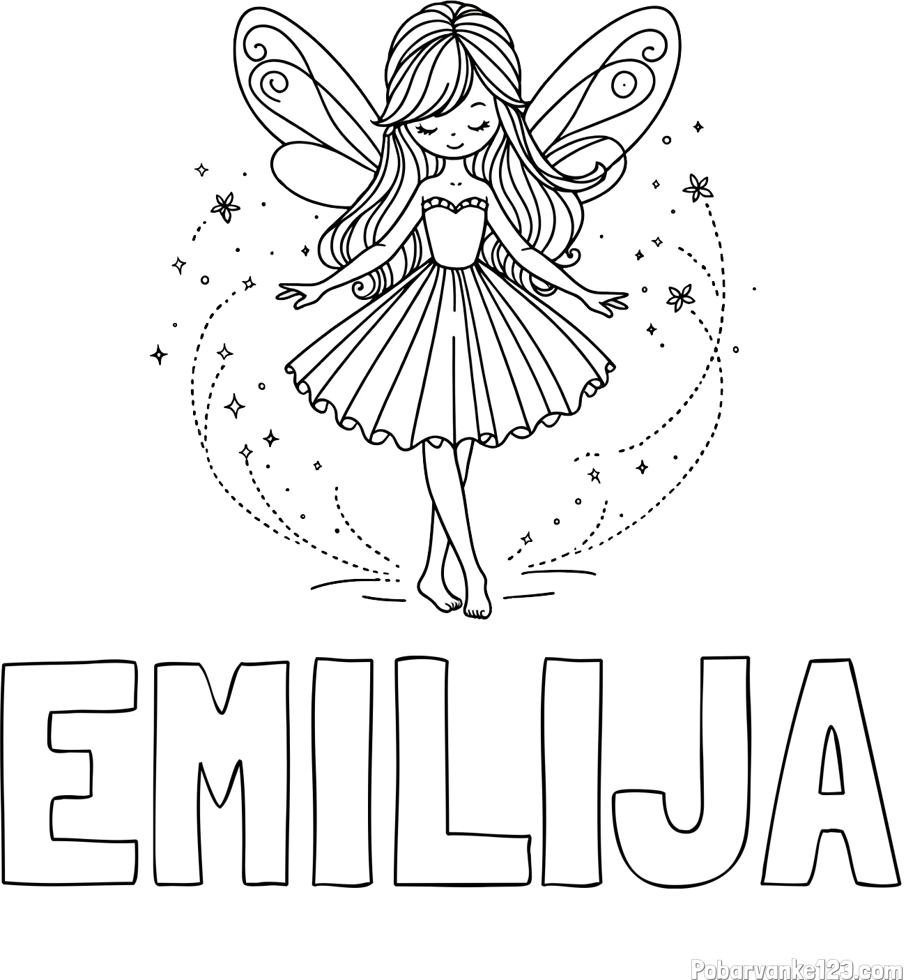 Pobarvanka imena EMILIJA in pobarvanka ljubke čarobne vile