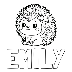 Online izdelana pobarvanka - Pobarvanka imena EMILY in pobarvanka nasmejanega ježka