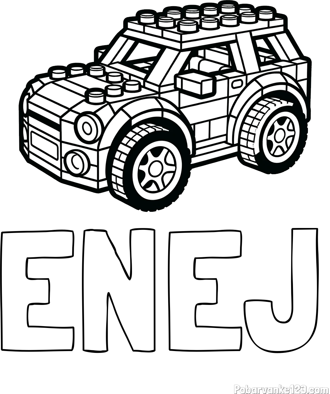 Pobarvanka imena ENEJ in pobarvanka avtomobila sestavljenega iz LEGO kock
