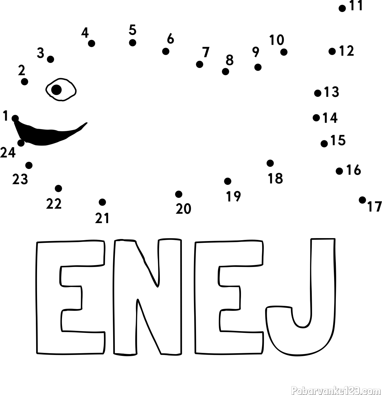 Pobarvanka imena ENEJ in pobarvanka ribe - poveži številke