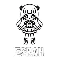 Online izdelana pobarvanka - Pobarvanka imena ESRAH in otroška pobarvanka punčke v anime slogu