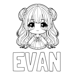 Online izdelana pobarvanka - Pobarvanka imena EVAN in pobarvanka prikupne punčke v anime slogu